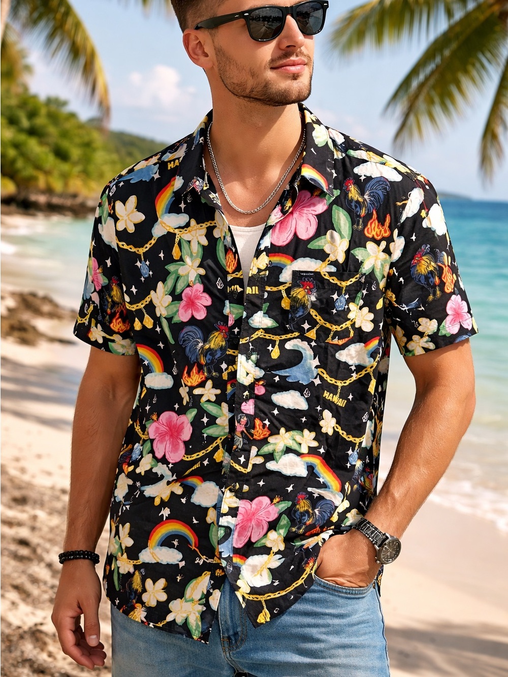 “VOLCOM” DREW TOONZ FLORAL HAWAIIAN LUAU SHIRT BLACK MENS XXL